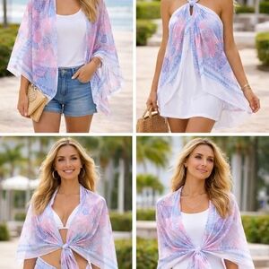 Lilly Pulitzer Pink and Blue Seashell Sarong Big Scarf